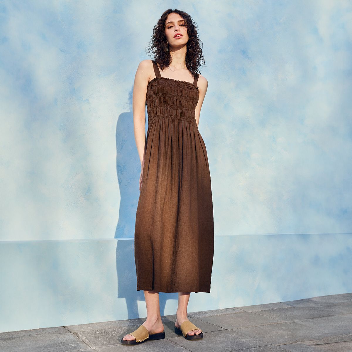 BASEMENT - Vestido Mujer 100% Lino Hecho en Italia Basement