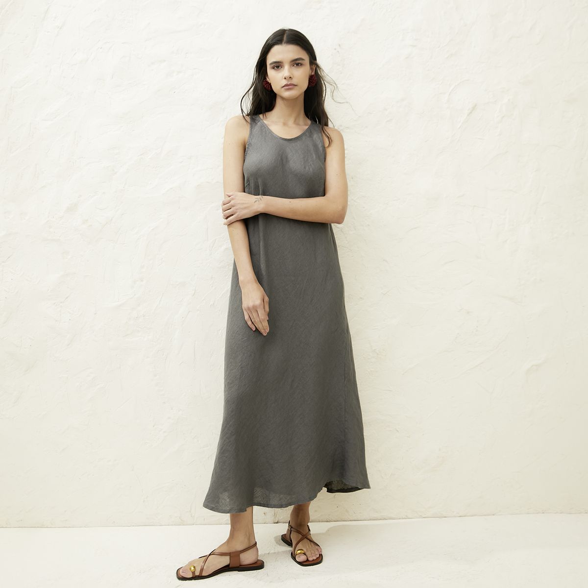 BASEMENT - Vestido Mujer 100% Lino Hecho en Italia Basement