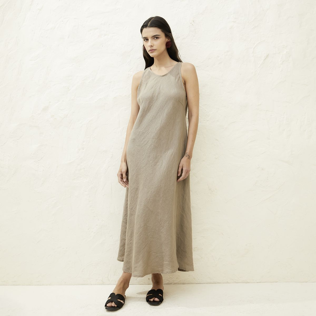 BASEMENT - Vestido Mujer 100% Lino Hecho en Italia Basement