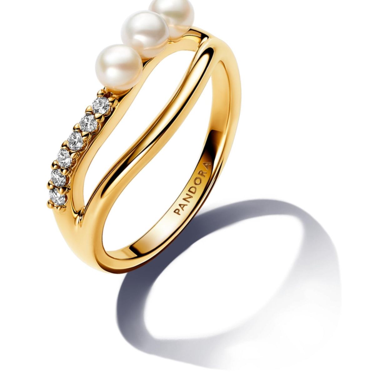 PANDORA - Anillo Perla Cultivada De Agua Dulce Y Doble Banda Forma Orgánica Mujer Pandora