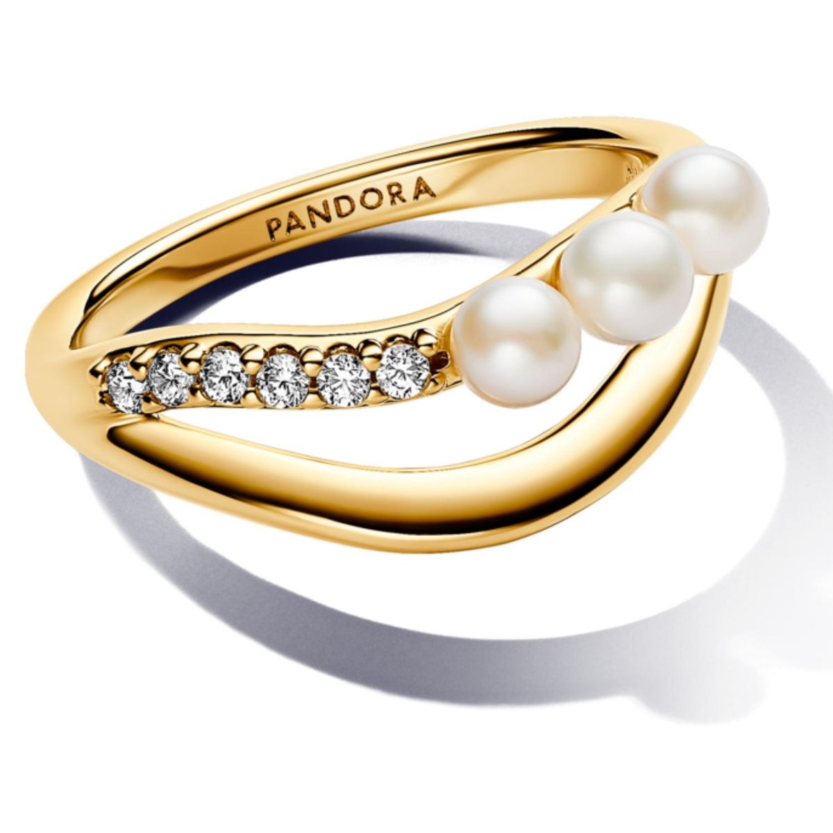 PANDORA - Anillo Perla Cultivada De Agua Dulce Y Doble Banda Forma Orgánica Mujer Pandora