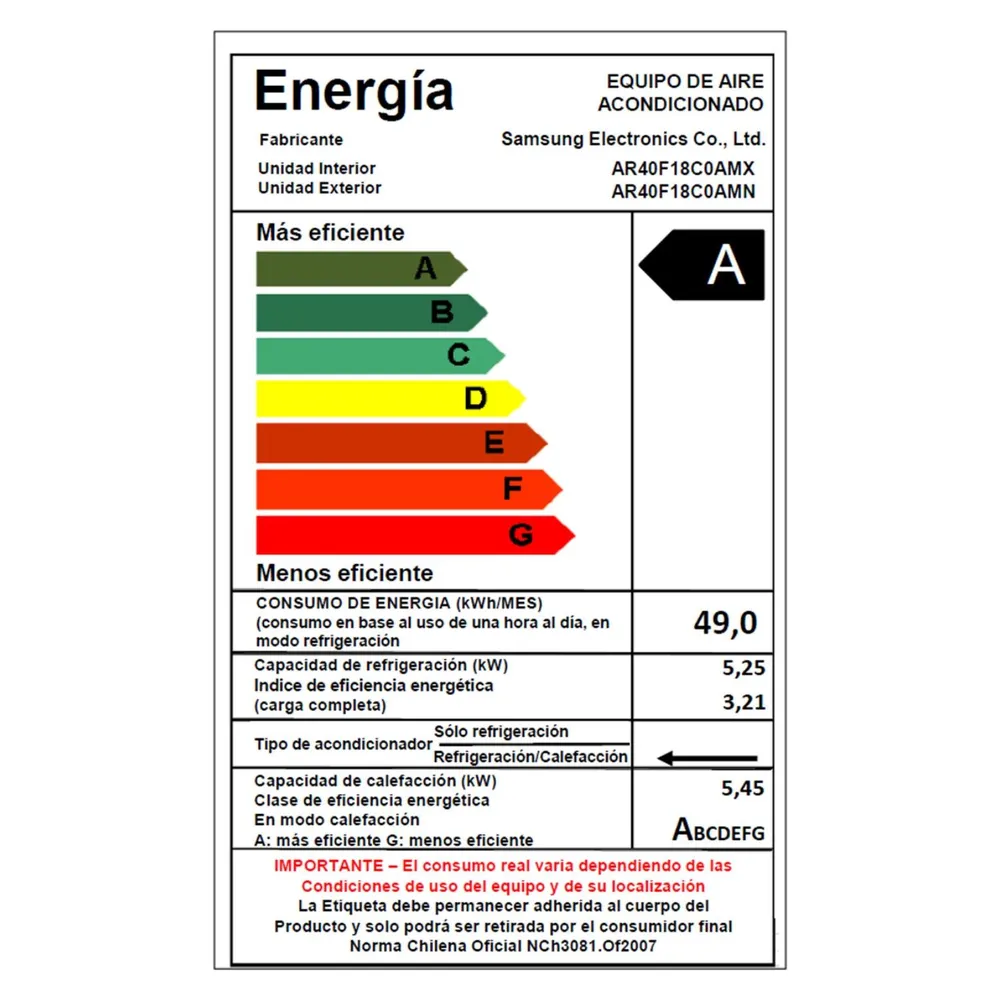 Samsung AR40F18C0AM 18000 BTU Frío/Calor Inverter, foto 7