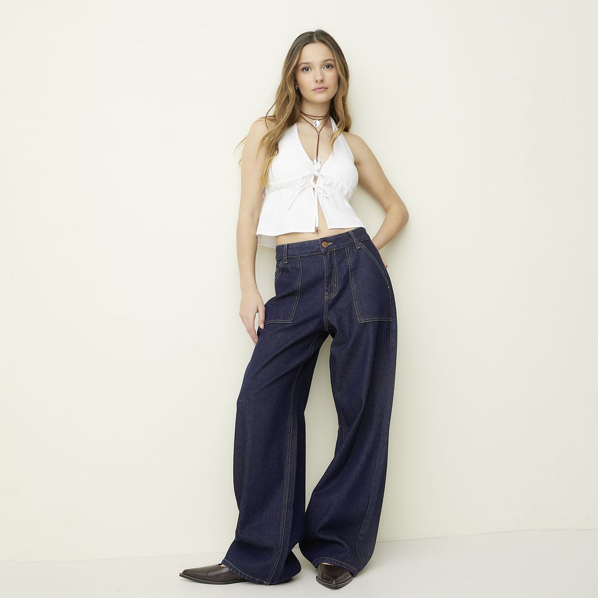 SYBILLA - Jeans Wide Leg Tiro Medio Mujer Sybilla