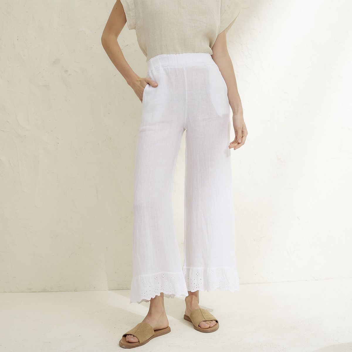 BASEMENT - Pantalón Mujer 100% Lino Hecho en Italia Basement