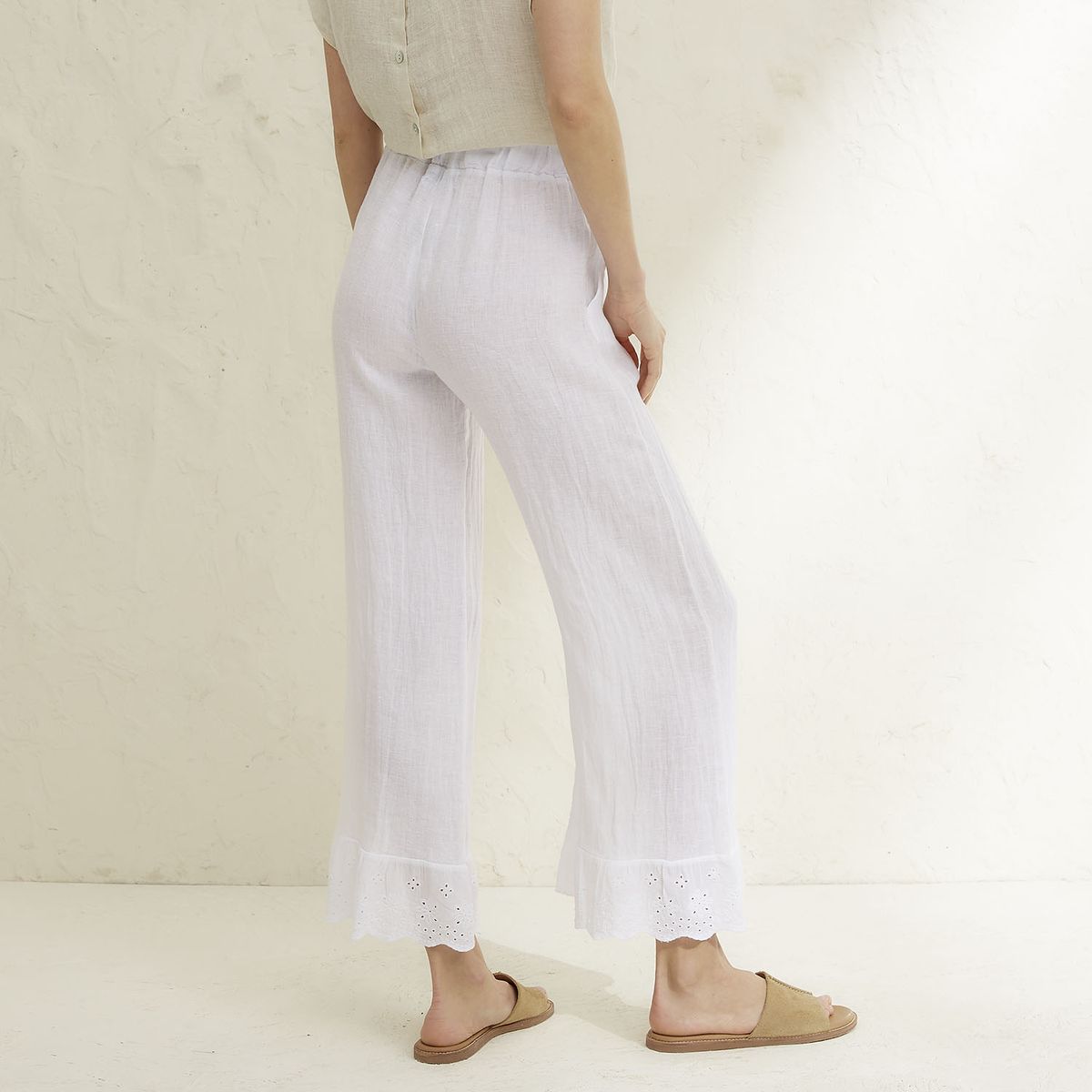 BASEMENT - Pantalón Mujer 100% Lino Hecho en Italia Basement