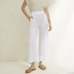 BASEMENT - Pantalón Palazzo Tiro Alto Lino Mujer