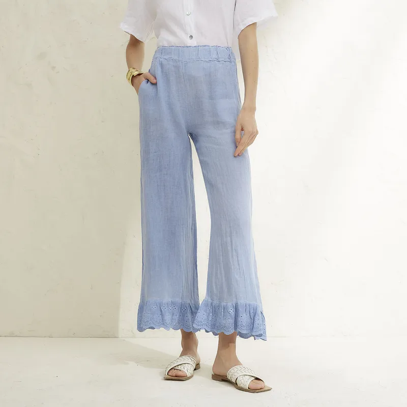 BASEMENT - Pantalón 100% Lino Mujer Basement