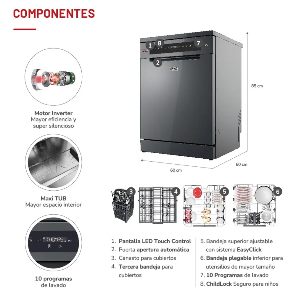 Thomas TH-DW16CA 16 Cubiertos Inox Dark Grey, foto 5