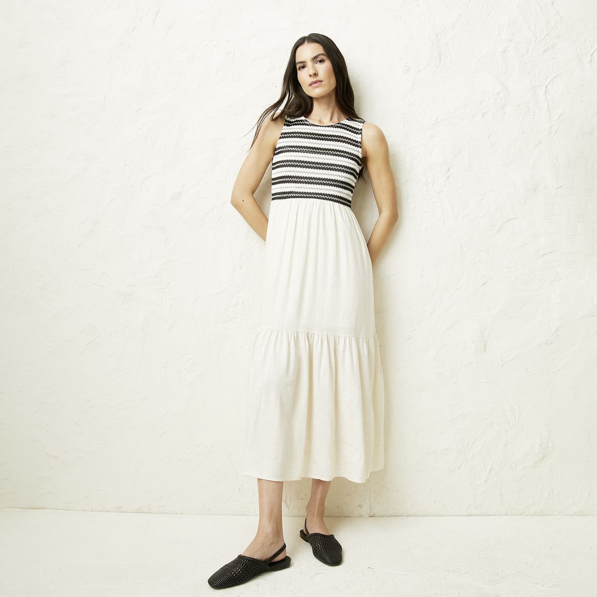 BASEMENT - Vestido Sin Manga Lino Mujer Basement