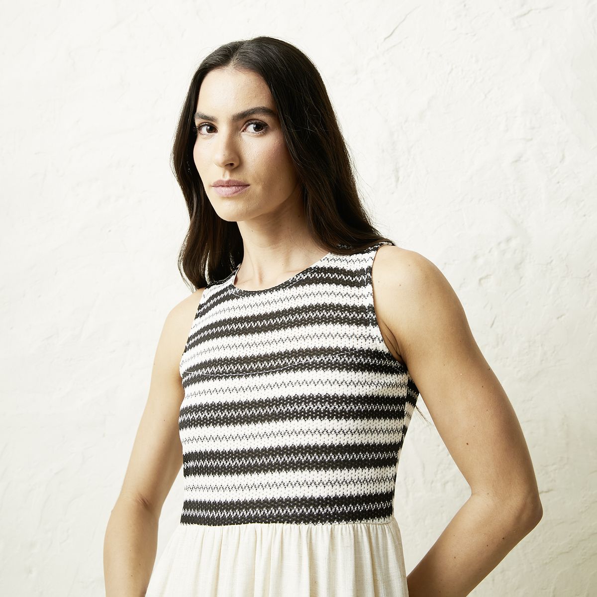 BASEMENT - Vestido Sin Manga Lino Mujer Basement