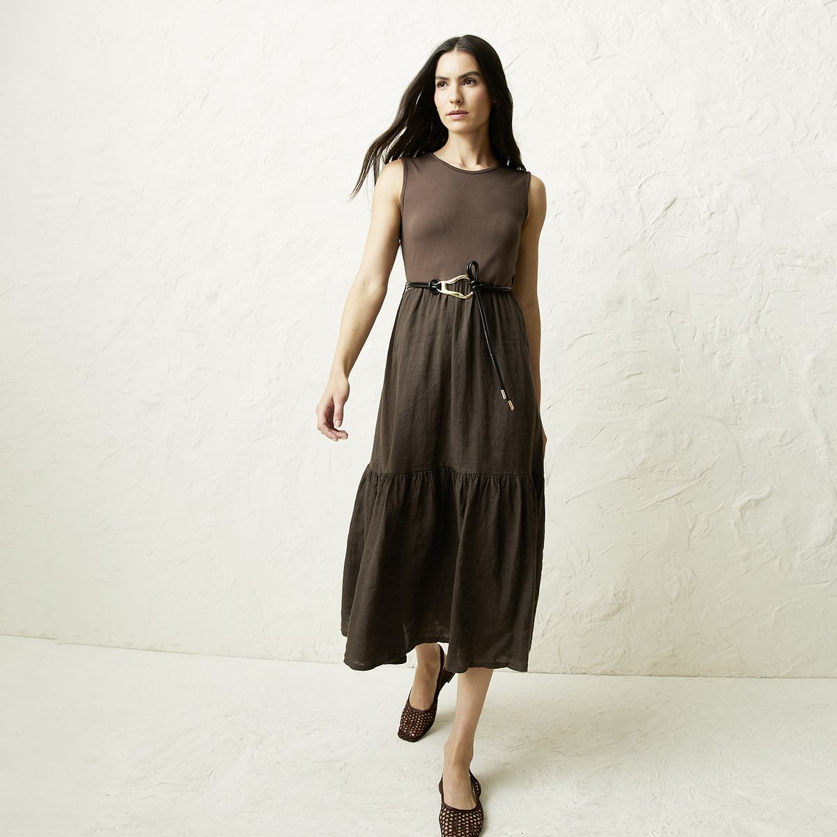 BASEMENT - Vestido Sin Manga Lino Mujer Basement