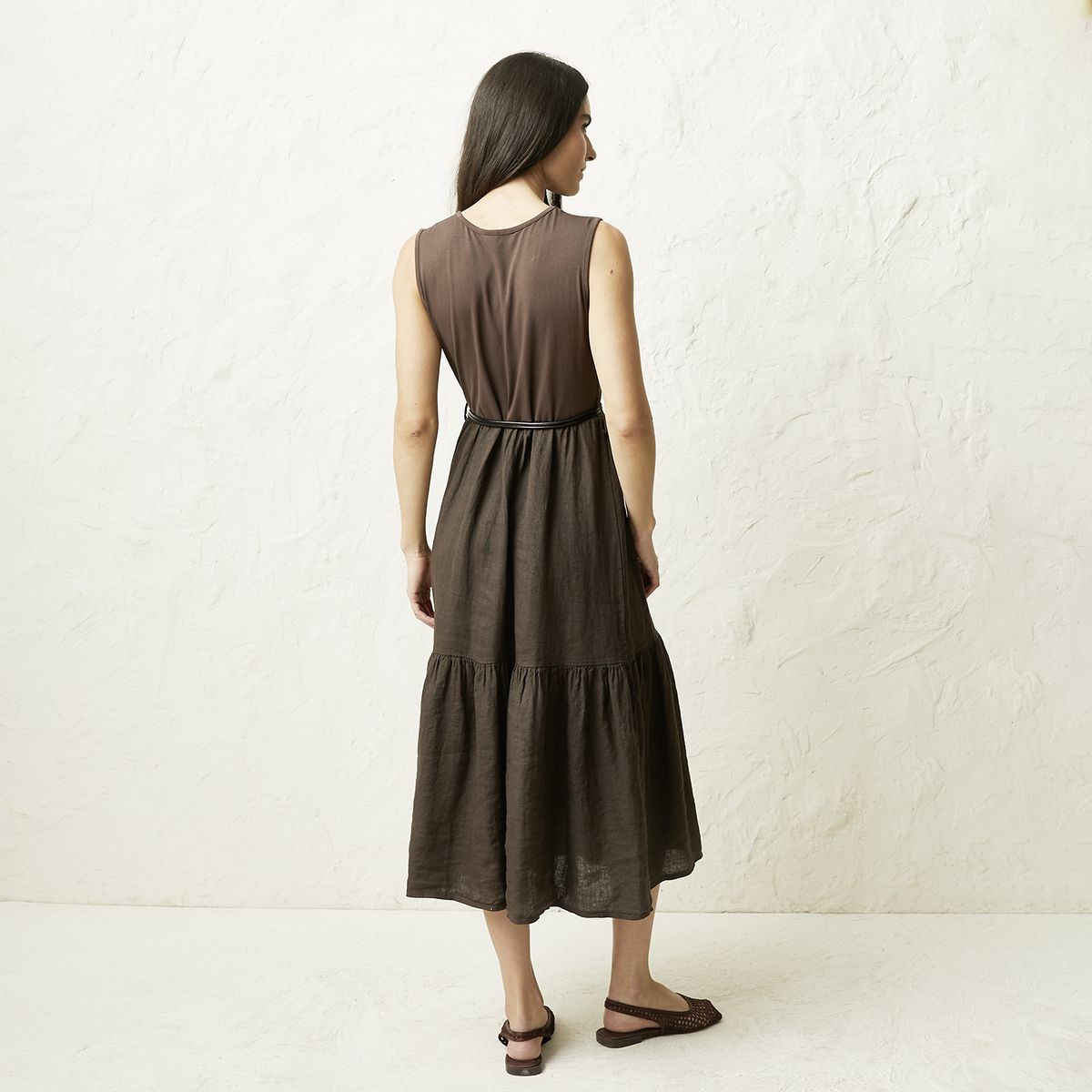 BASEMENT - Vestido Sin Manga Lino Mujer Basement