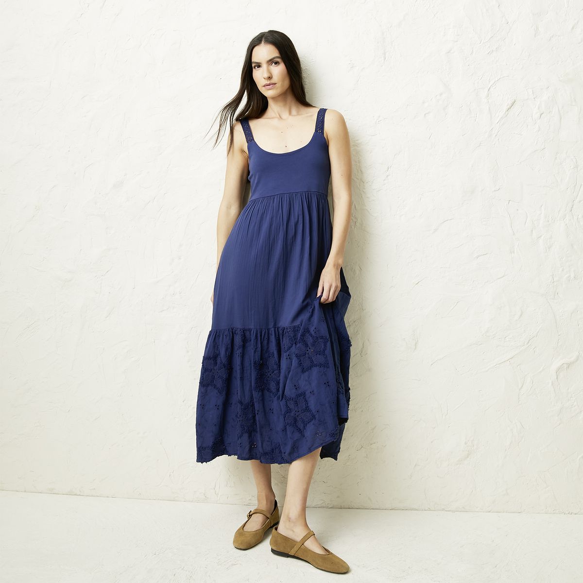 BASEMENT - Vestido Sin Manga Lino Mujer Basement