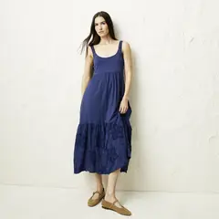 BASEMENT - Vestido Sin Manga Lino Mujer