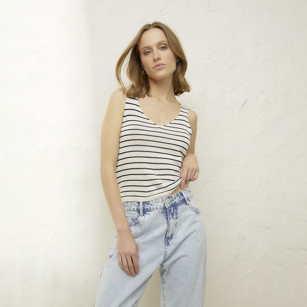 BASEMENT - Polera Sin Manga Lino Mujer Basement