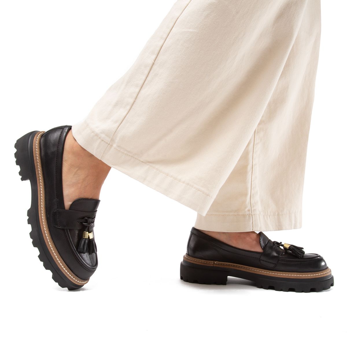 GACEL - Eve Mocasín Cuero Negro Mujer Gacel