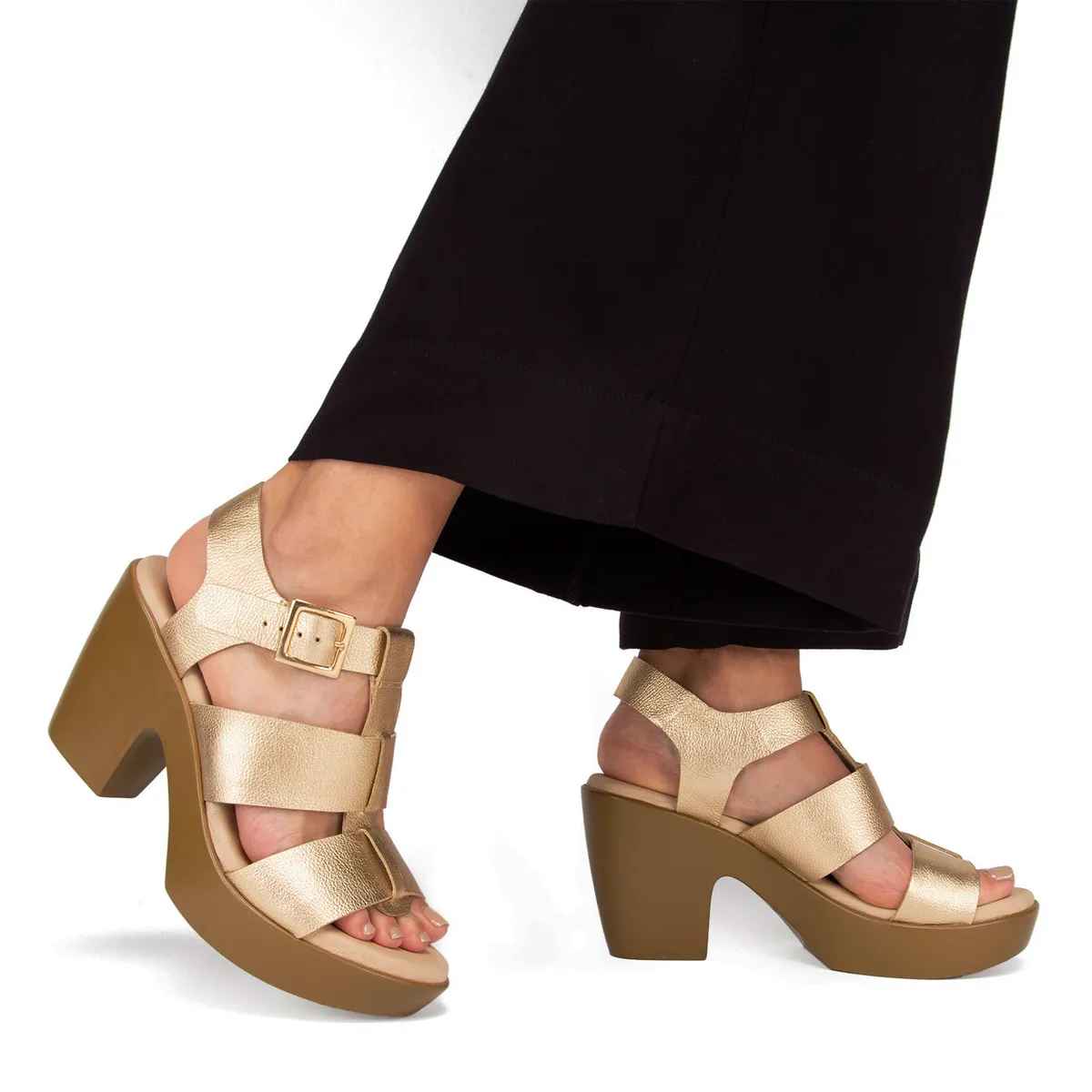 GACEL - Dalia Sandalia Mujer Cuero Dorado Gacel