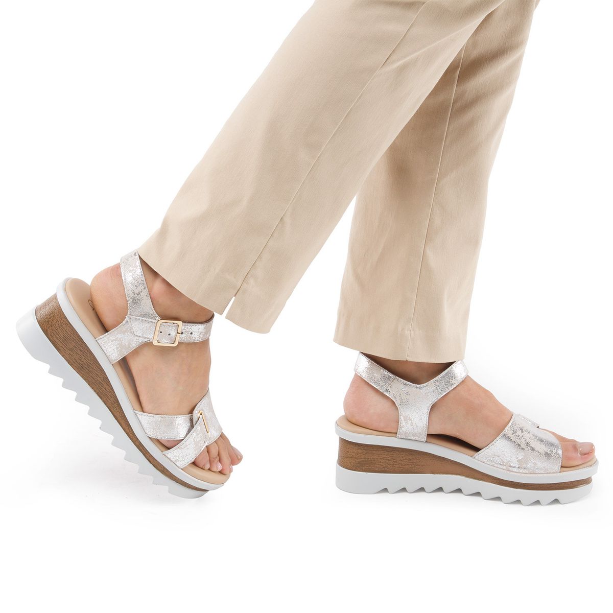 GACEL - Diletta Sandalia Mujer Cuero Plateado Gacel