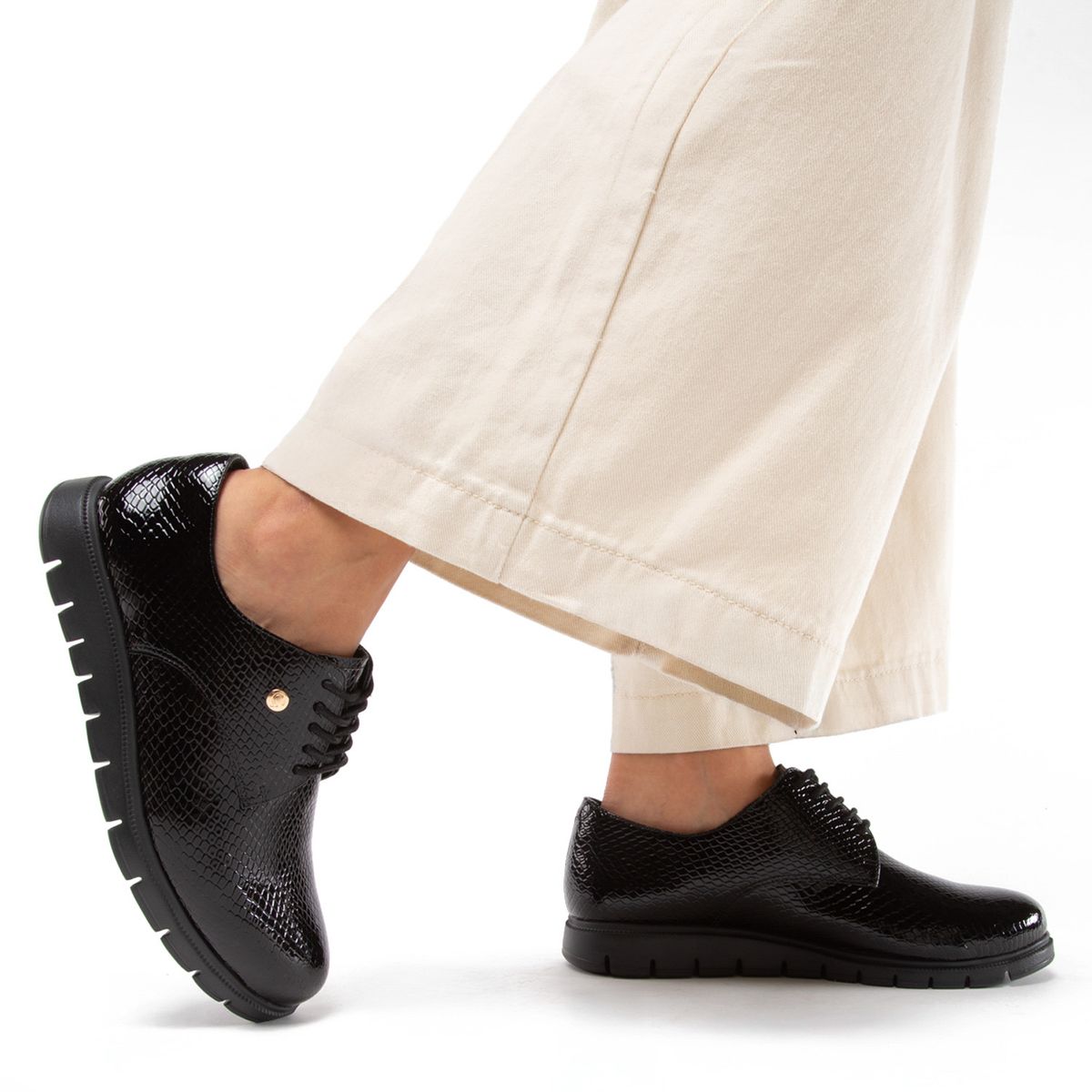 GACEL - Itati Zapatos Plataforma Cuero Negro Mujer Gacel