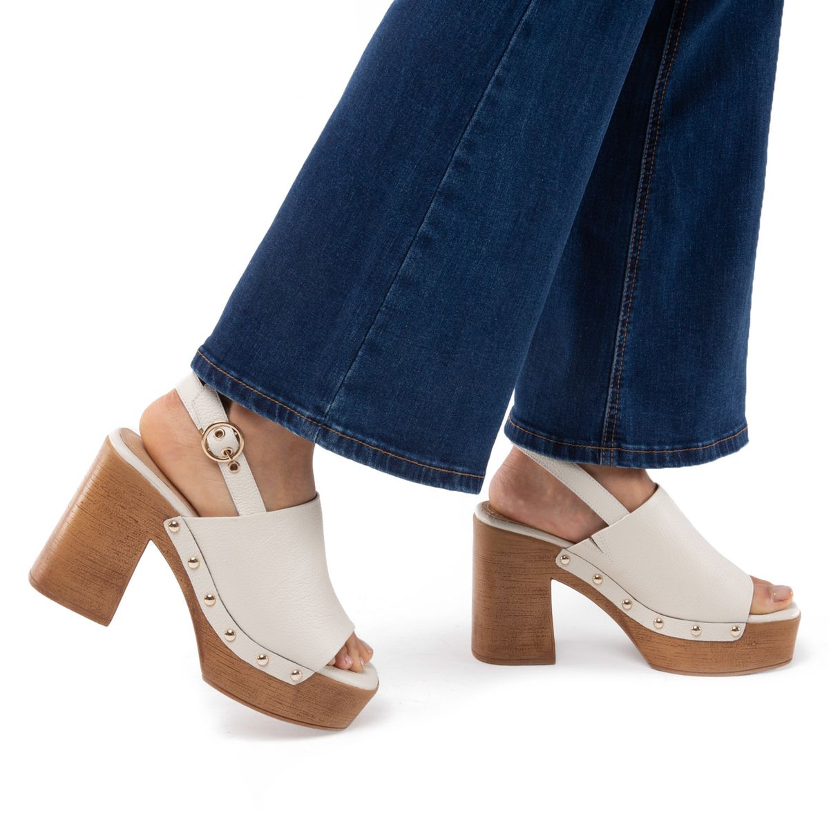 GACEL - Flo Sandalia Mujer Cuero Blanco Gacel