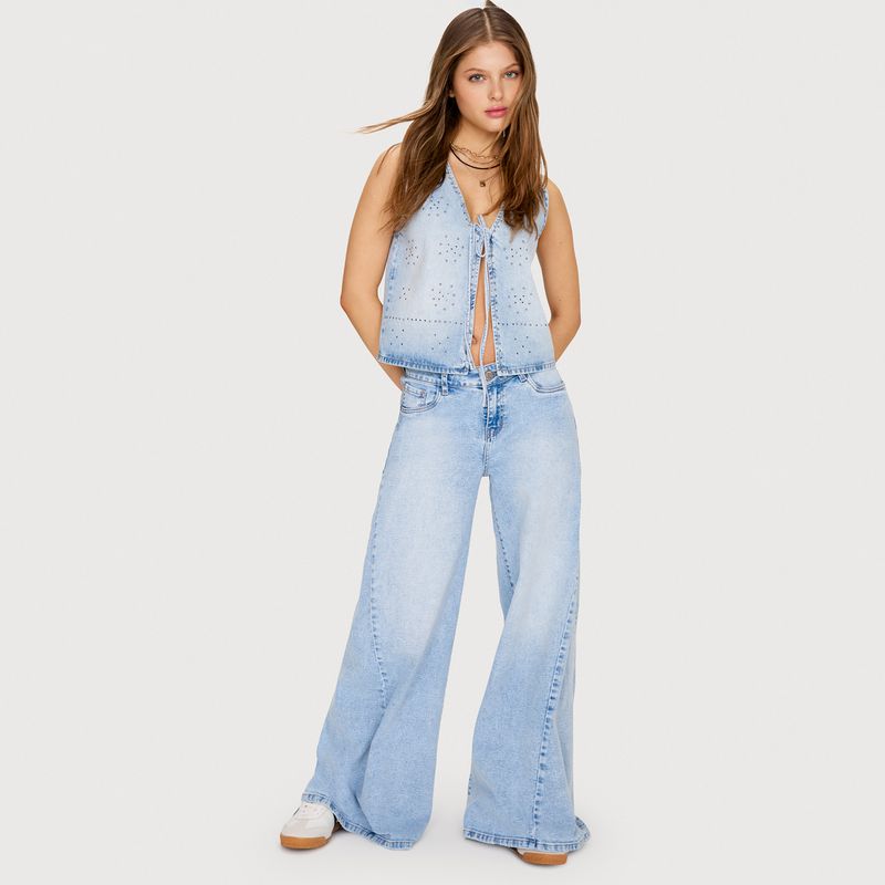 SYBILLA - Jeans Wide Leg Tiro Bajo Mujer Sybilla