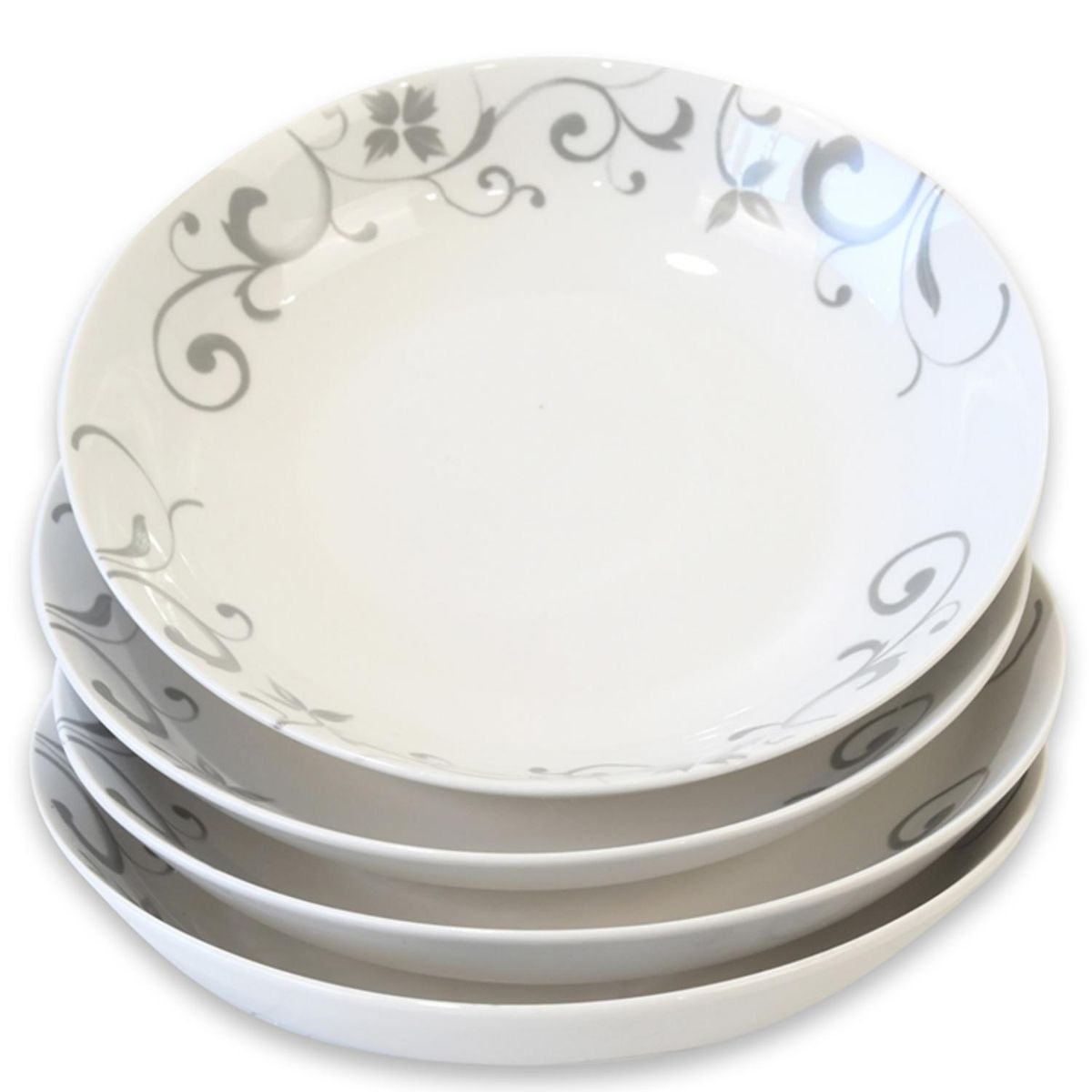 DORAL - Set 4 Platos Hondo Flor Gris Porcelana Doral