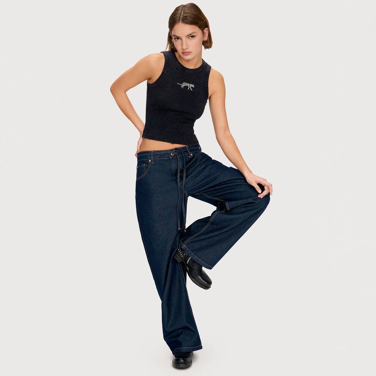 AMERICANINO - Jeans Baggy Tiro Bajo Algodón Mujer Americanino