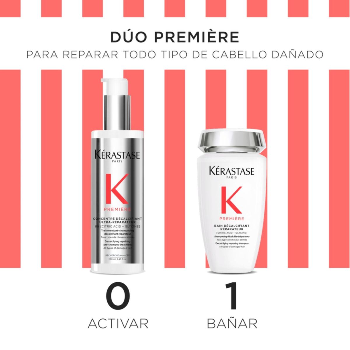KERASTASE - Cofre Reparador Descalcificante Shampoo 250ml + Pretratamiento 250ml Para Cabello Dañado Première Kérastase