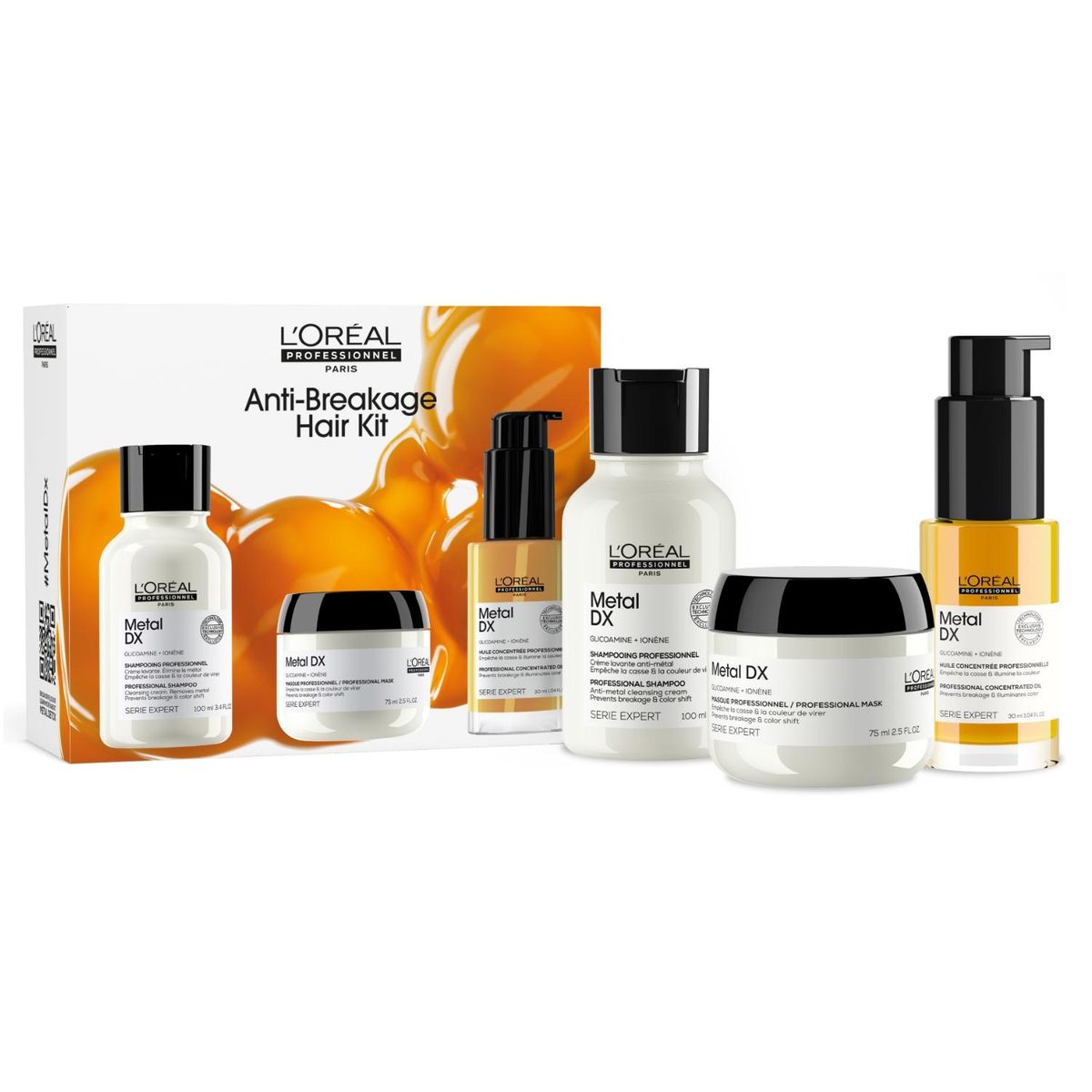 LOREAL PROFESSIONNEL - Mini Set Profesional Anti-Quiebre Shampoo 100Ml + Máscara 75Ml + Aceite Concentrado 30Ml Metal Detox