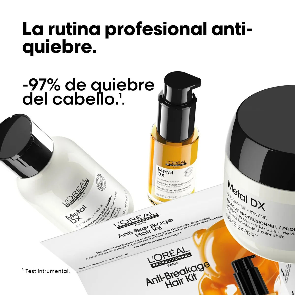LOREAL PROFESSIONNEL - Mini Set Profesional Anti-Quiebre Shampoo 100Ml + Máscara 75Ml + Aceite Concentrado 30Ml Metal Detox
