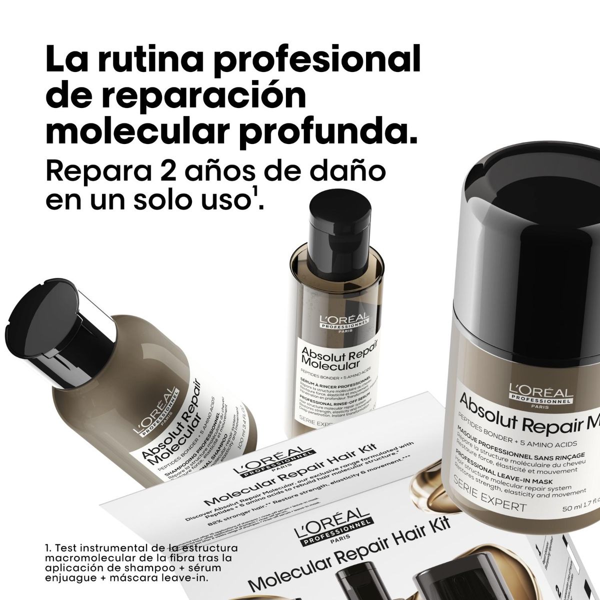 LOREAL PROFESSIONNEL - Set Reparación Molecular Shampoo, Sérum Y Leave In Absolut Repair 100 Ml + 75 50 Loreal Professionnel