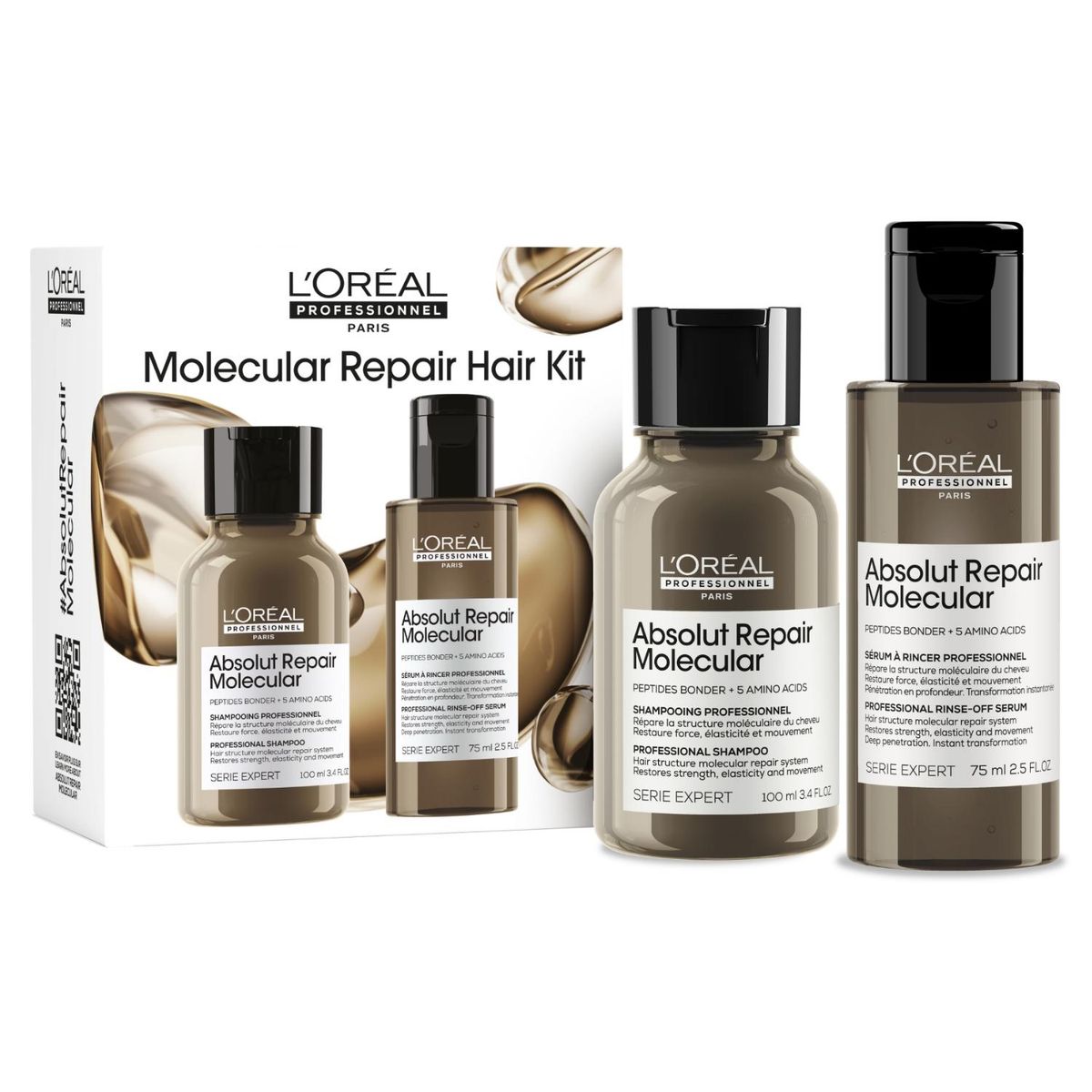LOREAL PROFESSIONNEL - Mini Set Profesional Reparación Molecular Shampoo 100Ml + Sérum 75Ml Absolut Repair Molecular