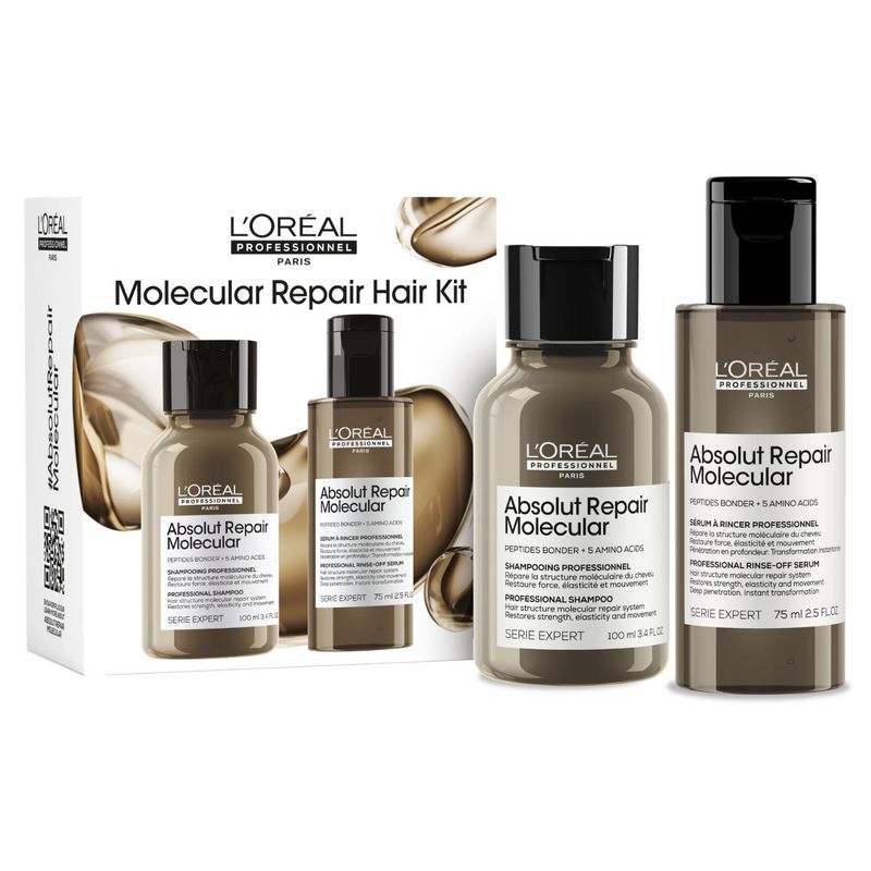 LOREAL PROFESSIONNEL - Mini Set Profesional Reparación Molecular Shampoo 100Ml + Sérum 75Ml Absolut Repair Molecular
