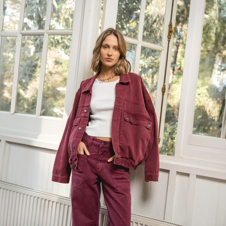 LOLITA LPK Jeans Wide Leg Tiro Alto Tali Burdeo Mujer