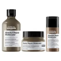 LOREAL PROFESSIONNEL - Set Profesional Reparación Molecular Shampoo 300ml + Máscara 250ml + Leave-in 100ml Absolut Repair Molecular