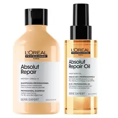 LOREAL PROFESSIONNEL - Set Profesional Reparación y Nutrición Shampoo 300ml + Aceite 90ml Absolut Repair