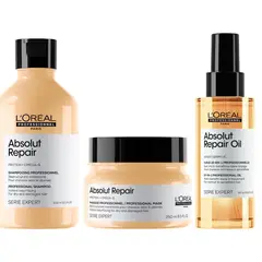 LOREAL PROFESSIONNEL - Set Profesional Reparación y Nutrición Shampoo 300ml + Máscara 250ml + Aceite 90ml Absolut Repair