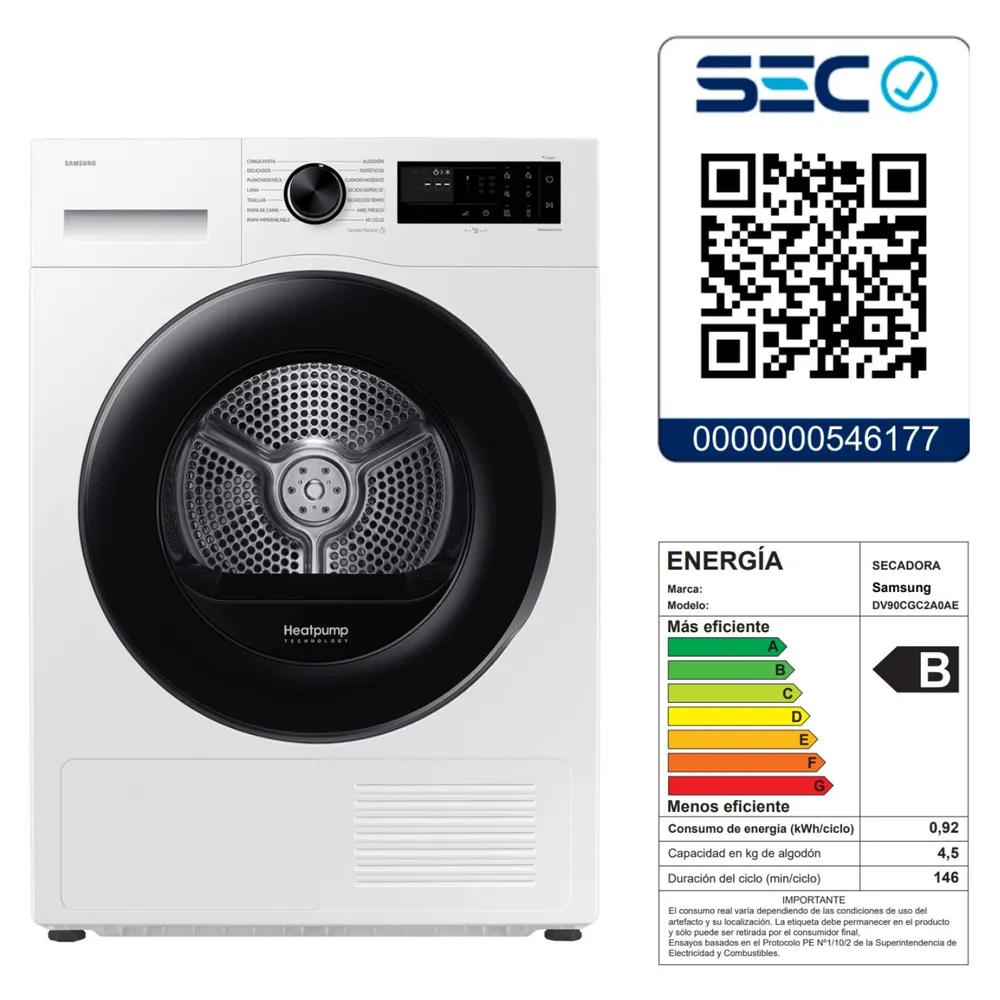 Samsung DV90CGC2A0AEZS 9 kg Blanco, foto 10