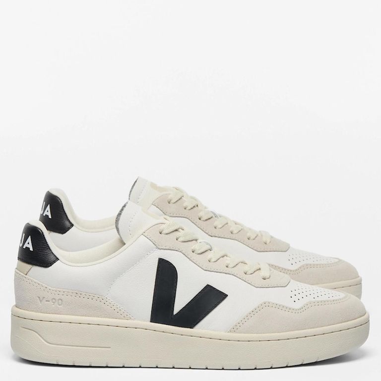 V-90 White Black Zapatilla Urbana Hombre Cuero Blanco