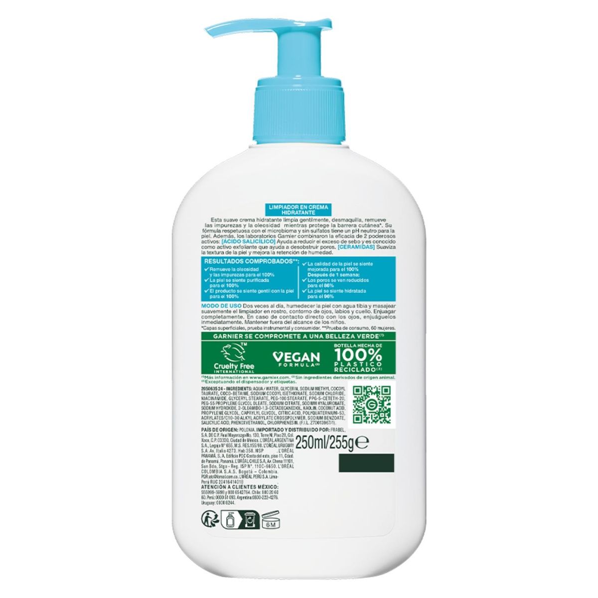 GARNIER - SkinActive Express Aclara Crema Limpiadora Anti-Imperfecciones Ácido Salicílico + Ceramidas 250 ml
