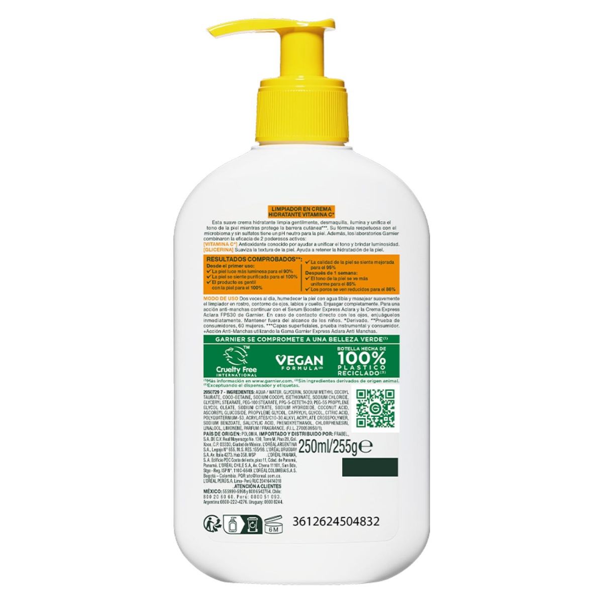 GARNIER - SkinActive Express Aclara Crema Limpiadora Nutritiva Vitamina C 250 ml