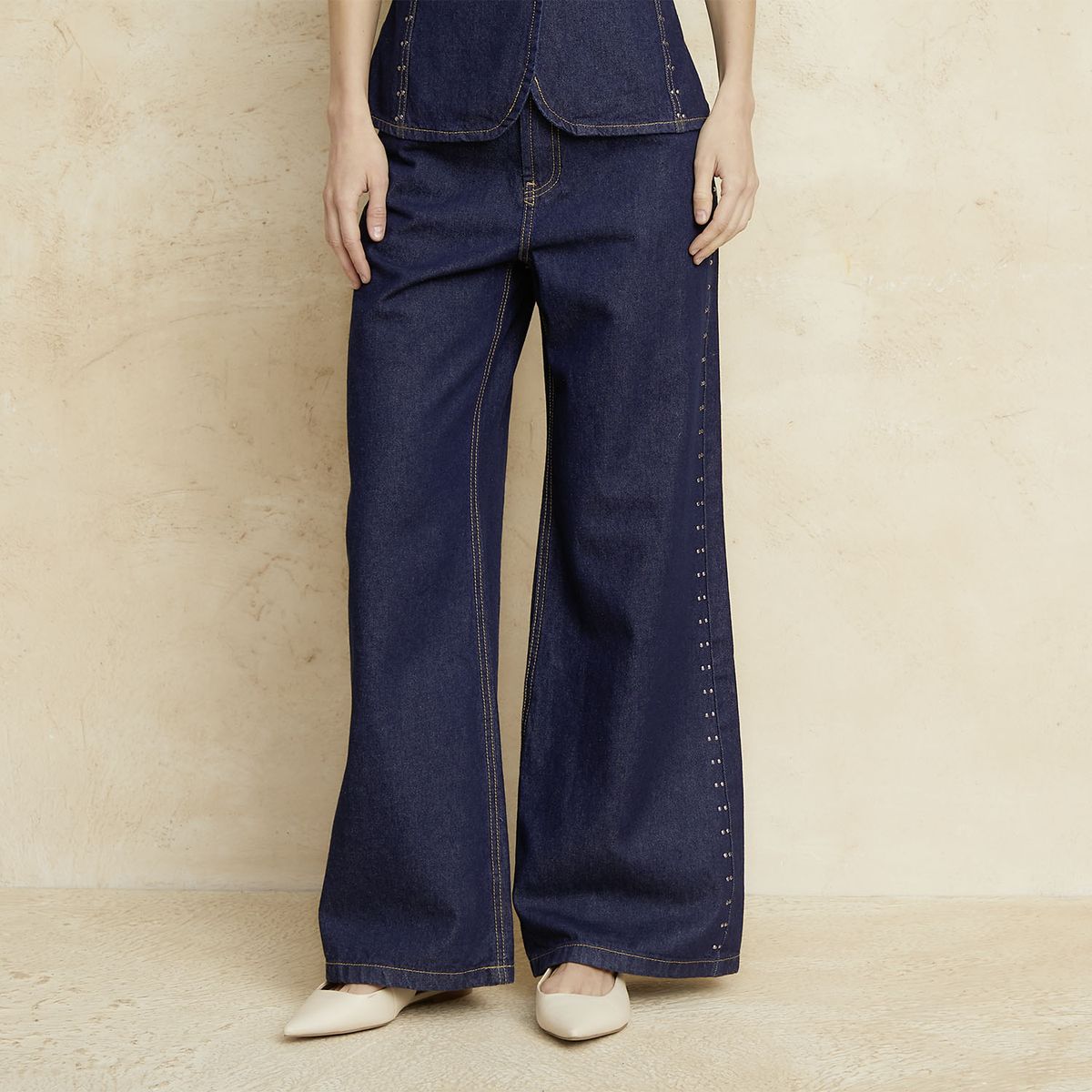 BASEMENT - Jeans Wide Leg Tiro Medio Mujer Basement