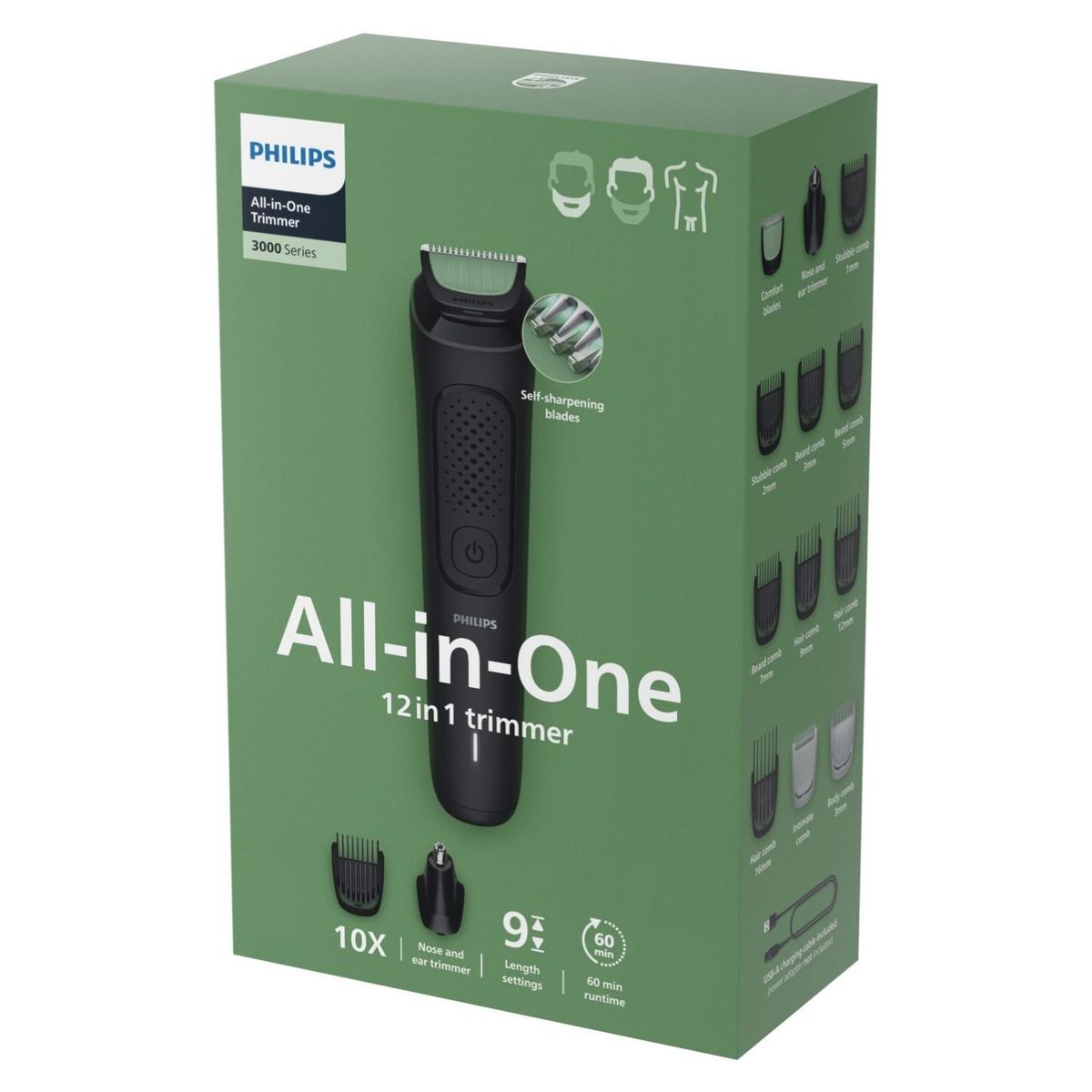 PHILIPS - Afeitadora All-in-One Philips Serie 3000 de 11 Long & Naris MG3921