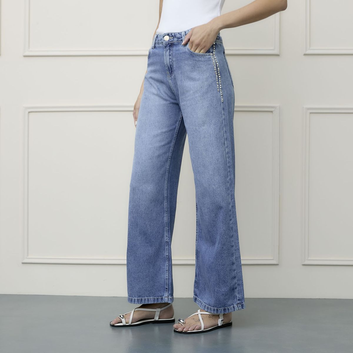 BASEMENT - Jeans Wide Leg Tiro Medio Mujer Basement