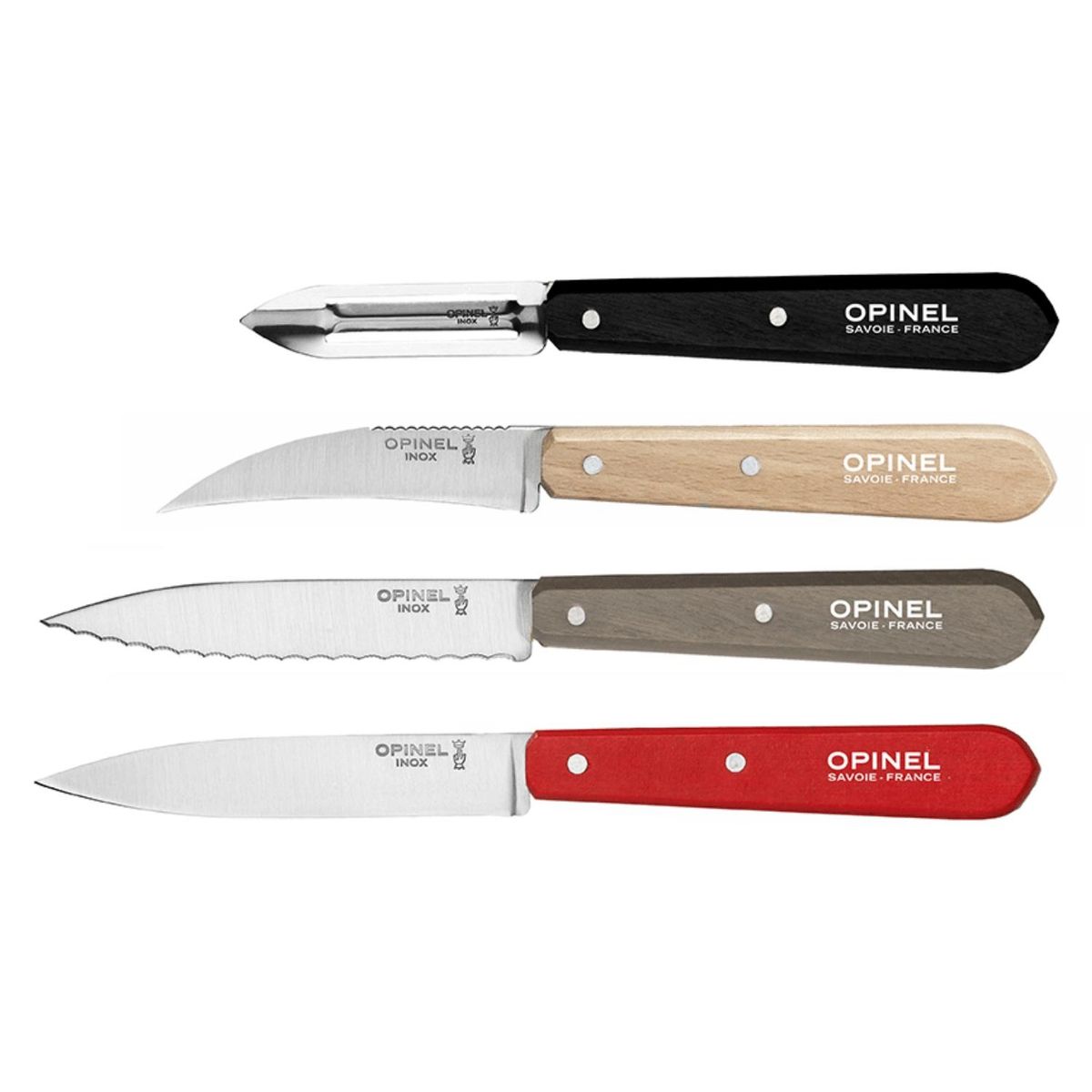 OPINEL - Set 4 Cuchillos Cocina Pequeño/Dentado/Verduras/Pelador Les Essentials Opinel