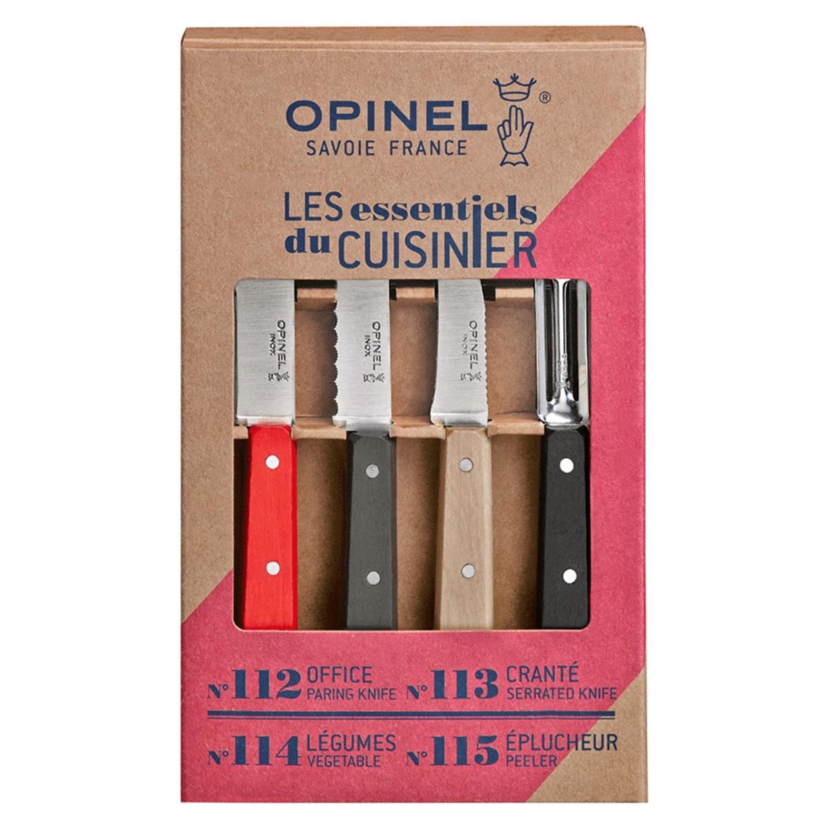 OPINEL - Set 4 Cuchillos Cocina Pequeño/Dentado/Verduras/Pelador Les Essentials Opinel