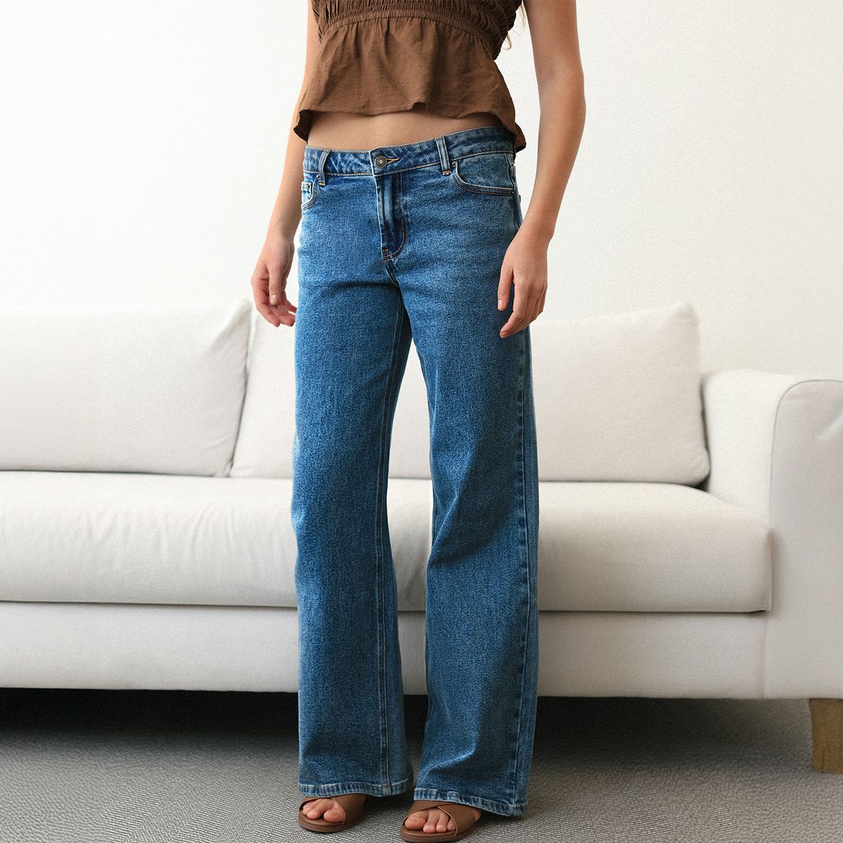 RAINDOOR - Jeans Wide Leg Tiro Bajo Mujer Raindoor