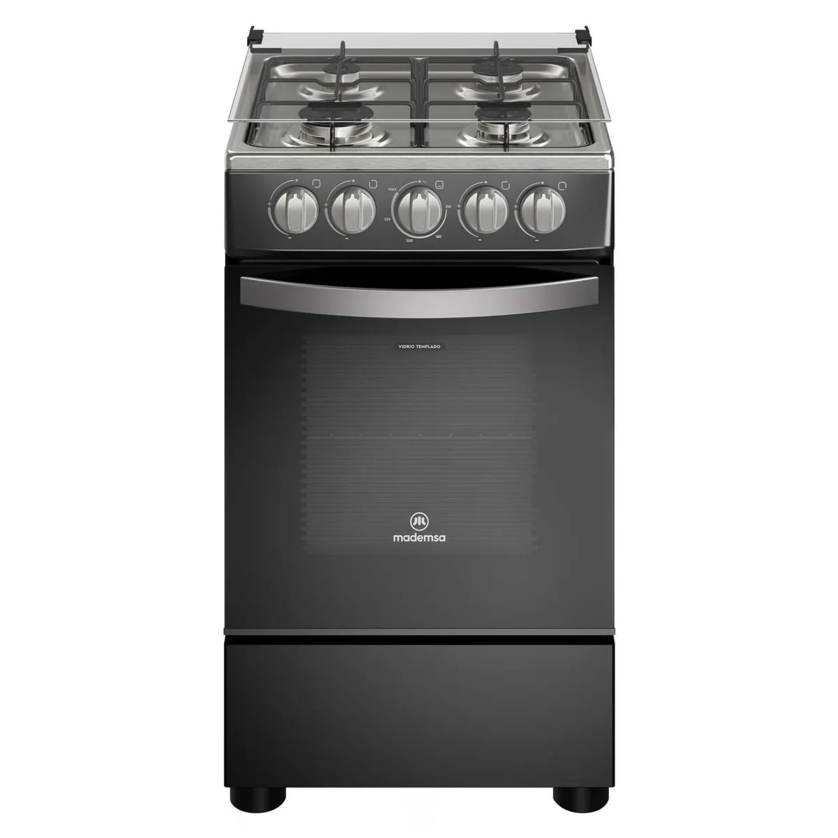 MADEMSA - Cocina a Gas 4 Platos Mademsa LimpiaFácil y Tapa Cubierta Vidrio FM4LP Negra
