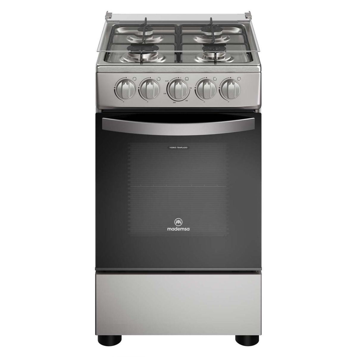 MADEMSA - Cocina a Gas 4 Platos Mademsa LimpiaFácil y Parrillas de Alambrón FM4LS Inox