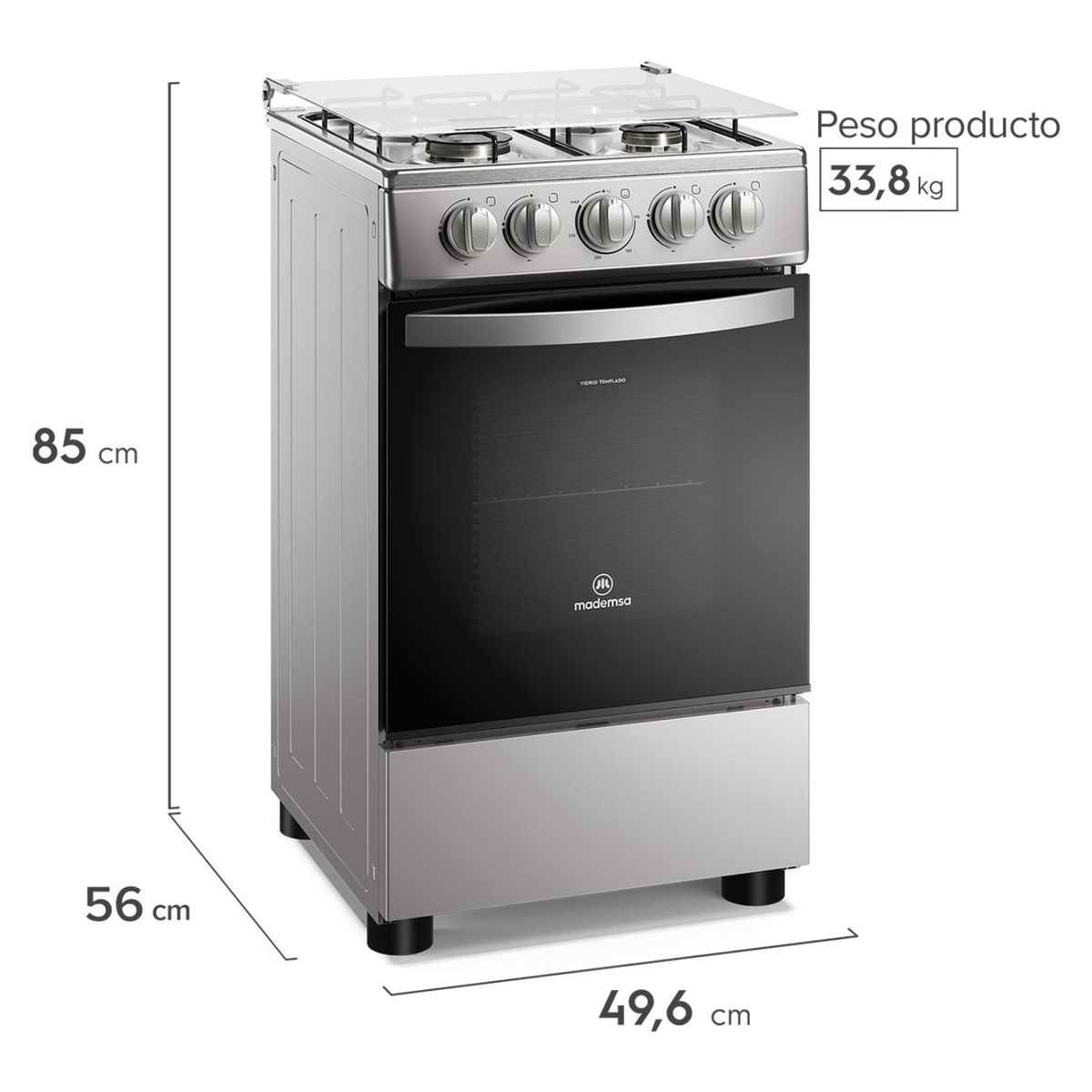 MADEMSA - Cocina a Gas 4 Platos Mademsa LimpiaFácil y Parrillas de Alambrón FM4LS Inox